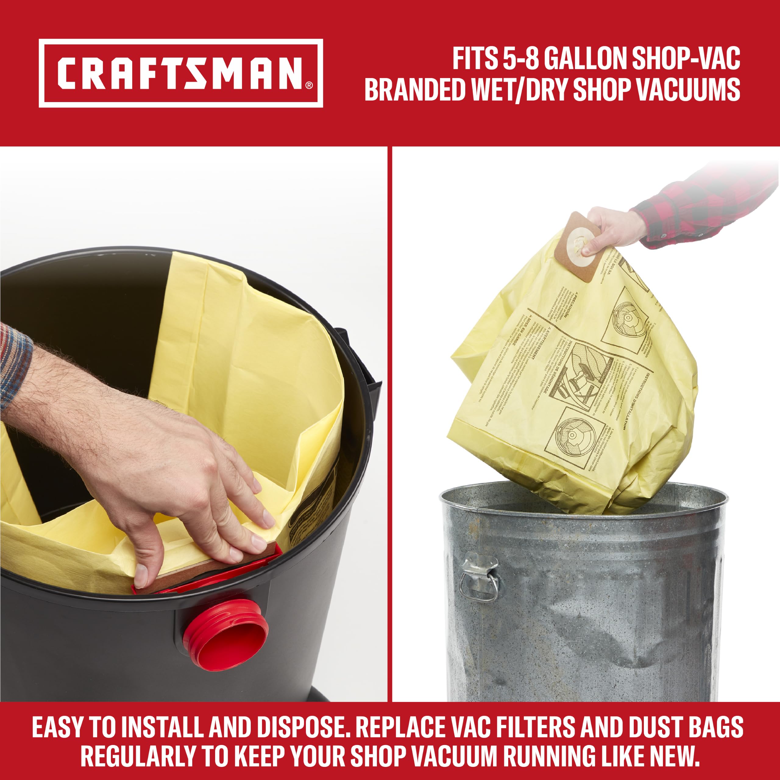 CRAFTSMAN CMXZVBE38775 5-8 Gal. Wet Dry Shop Vacuum Dust Collection Bags - Image 3