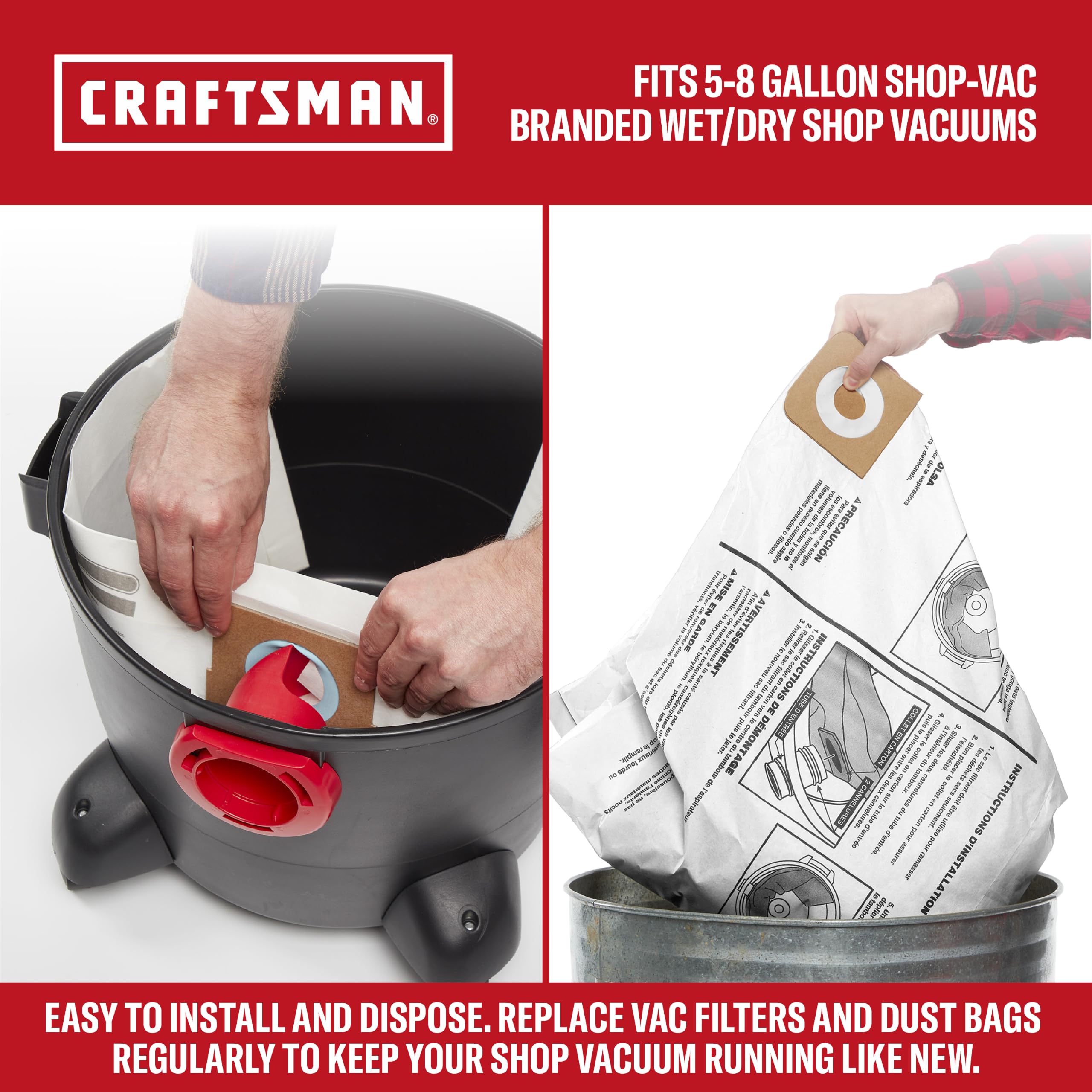 CRAFTSMAN CMXZVBE38767 5-8 Gal. Wet Dry Shop Vacuum Dust Collection Bags - Image 3