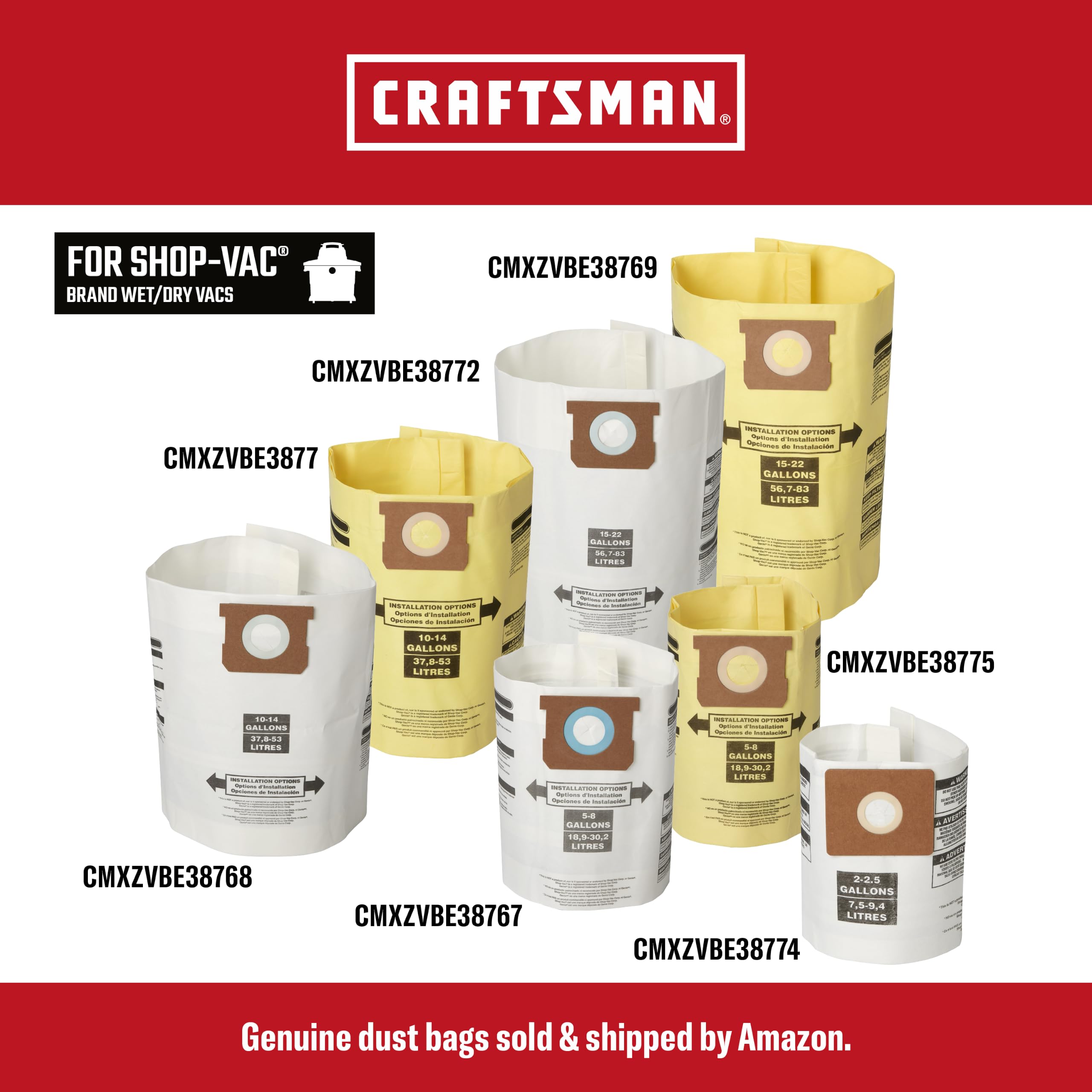 CRAFTSMAN CMXZVBE38769 15-22 Gal. Wet Dry Shop Vacuum Dust Collection Bags - Image 5