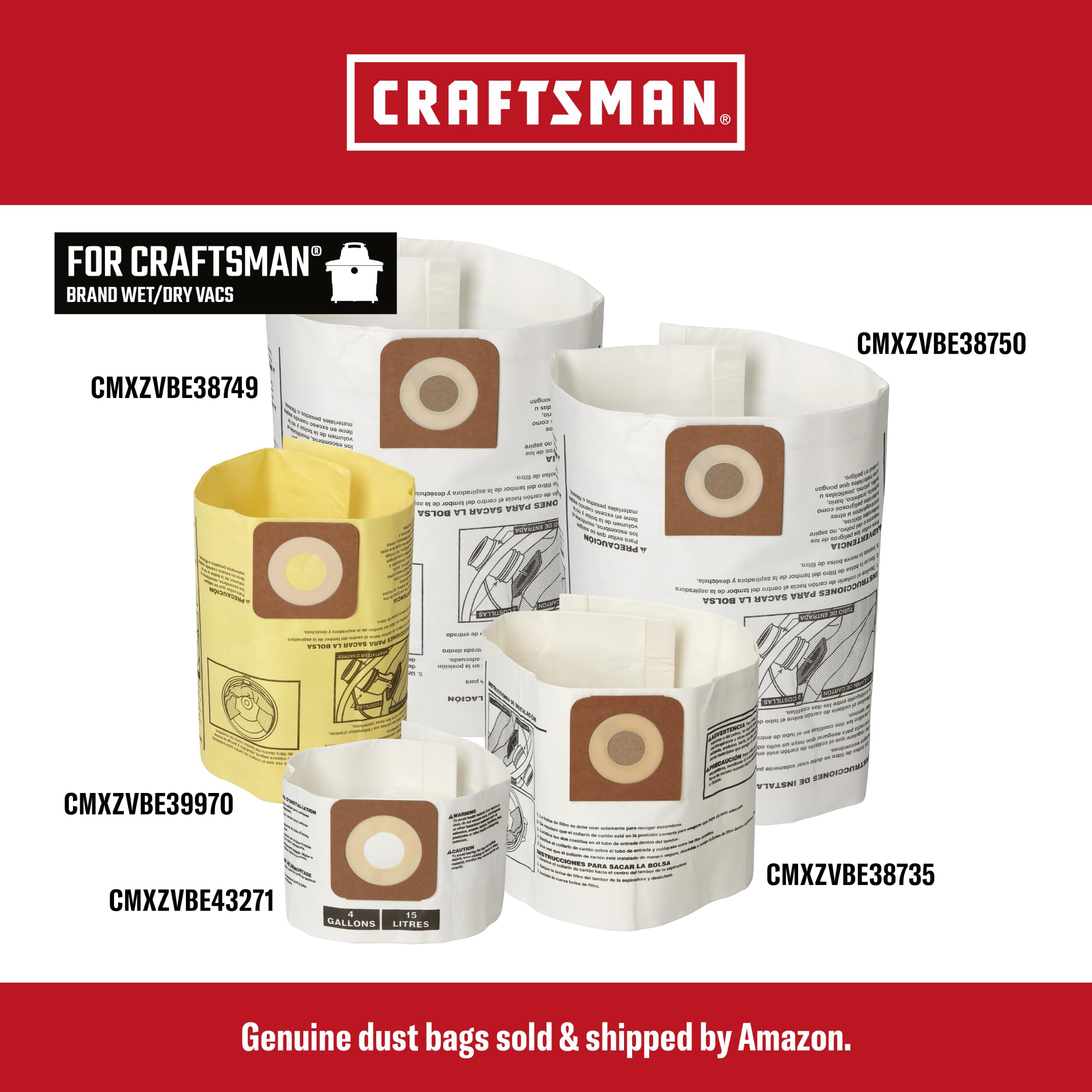 CRAFTSMAN CMXZVBE39970 Genuine 6-10 Gal. Wet Dry Vac Dust Collection Bags - Image 5