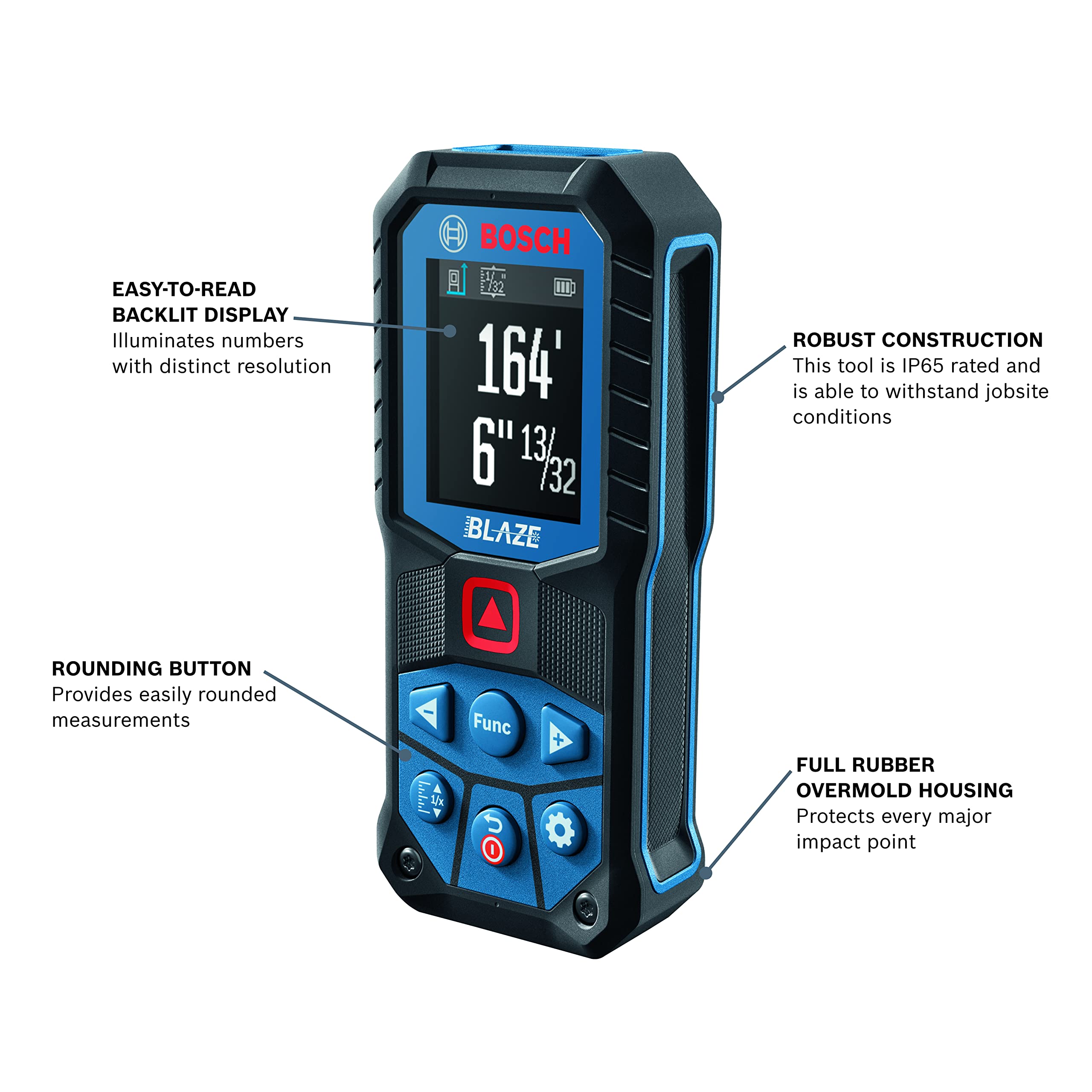 Bosch BLAZE 2.1 in. L X 1.2 in. W Laser Measure 165 ft. Black/Blue GLM165-22 - Image 3